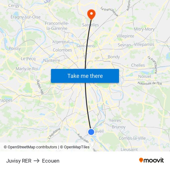 Juvisy RER to Ecouen map