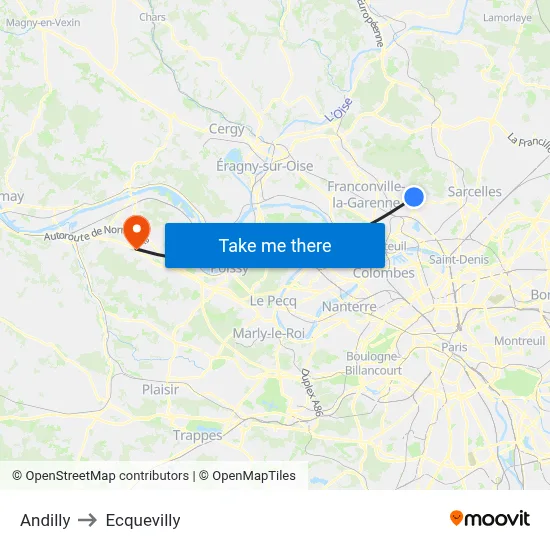 Andilly to Ecquevilly map