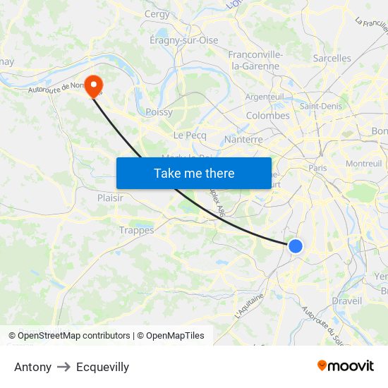 Antony to Ecquevilly map