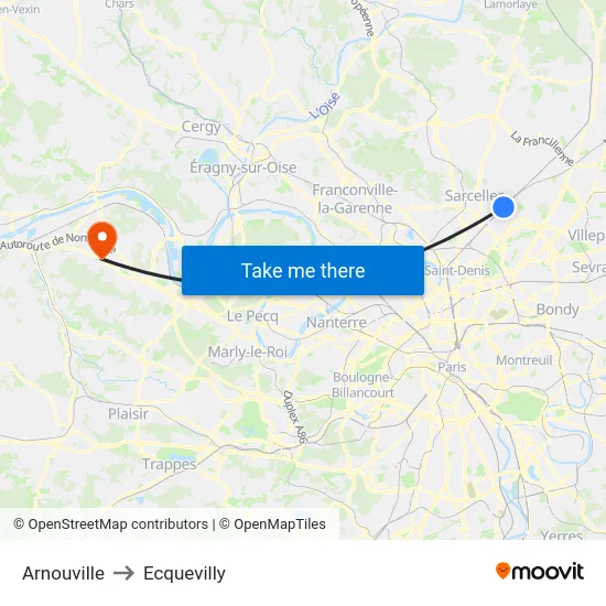 Arnouville to Ecquevilly map