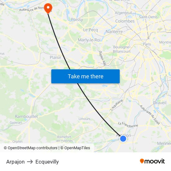Arpajon to Ecquevilly map