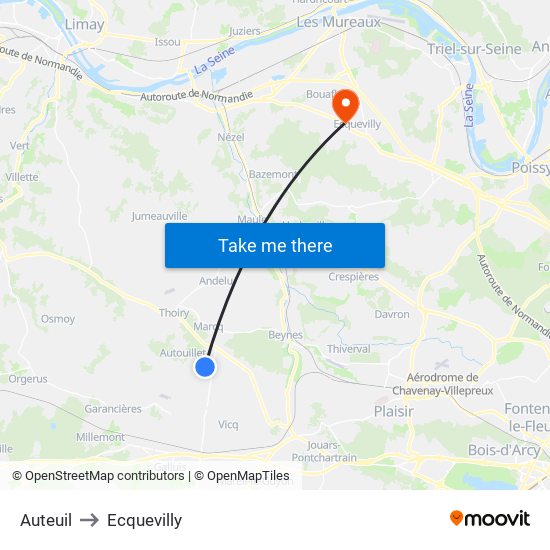 Auteuil to Ecquevilly map