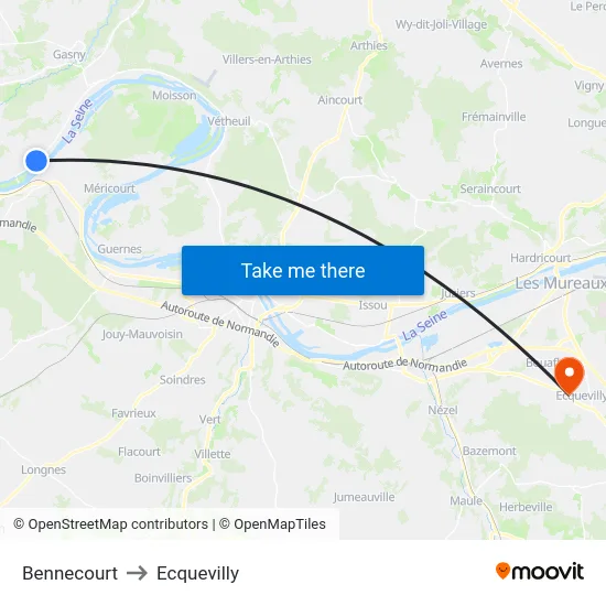 Bennecourt to Ecquevilly map