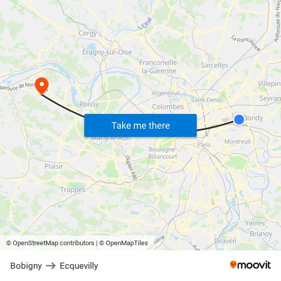 Bobigny to Ecquevilly map