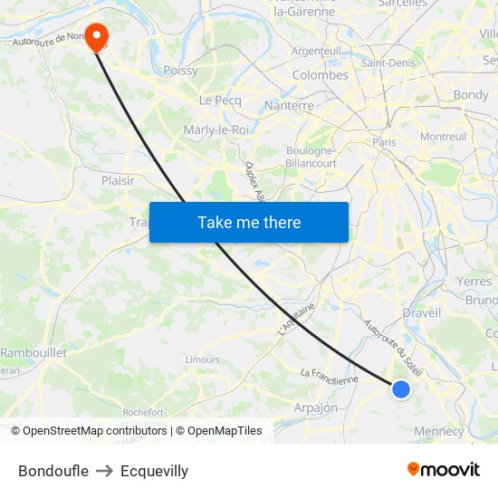Bondoufle to Ecquevilly map