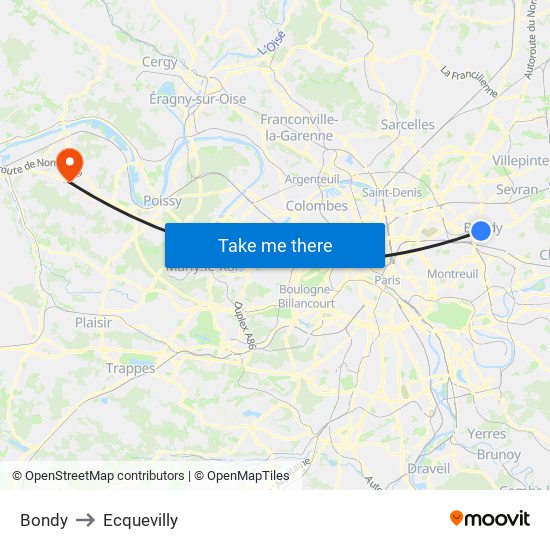 Bondy to Ecquevilly map