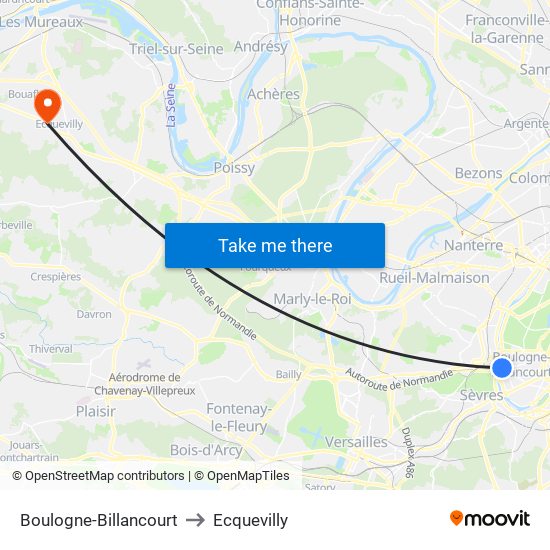 Boulogne-Billancourt to Ecquevilly map