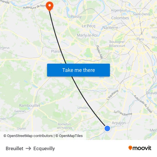 Breuillet to Ecquevilly map
