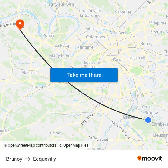 Brunoy to Ecquevilly map
