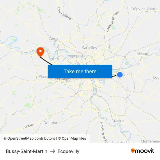 Bussy-Saint-Martin to Ecquevilly map