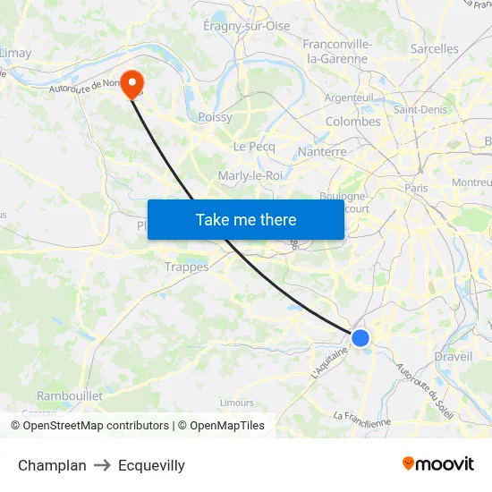 Champlan to Ecquevilly map