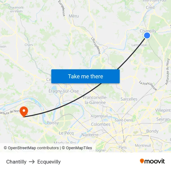 Chantilly to Ecquevilly map