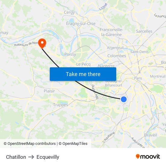 Chatillon to Ecquevilly map