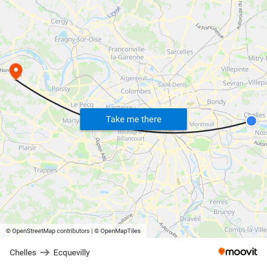 Chelles to Ecquevilly map