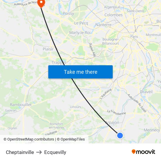 Cheptainville to Ecquevilly map