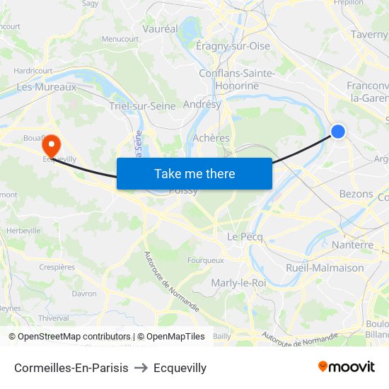 Cormeilles-En-Parisis to Ecquevilly map