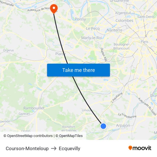 Courson-Monteloup to Ecquevilly map