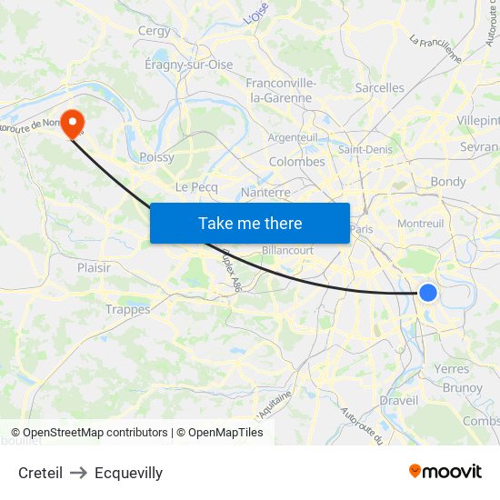 Creteil to Ecquevilly map