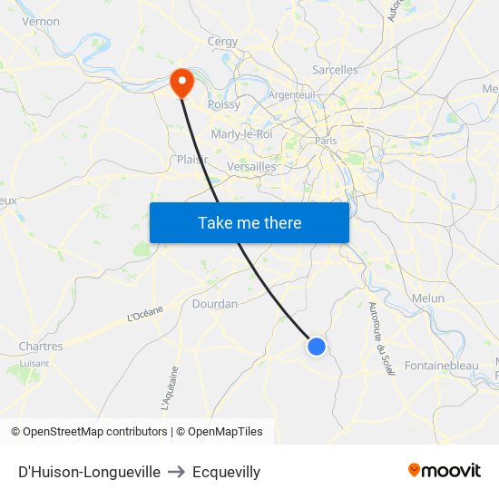 D'Huison-Longueville to Ecquevilly map