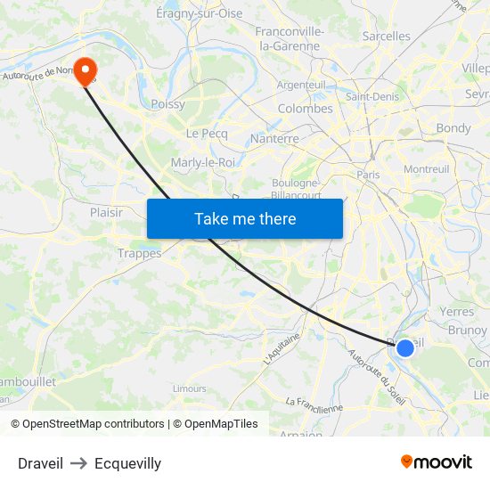 Draveil to Ecquevilly map