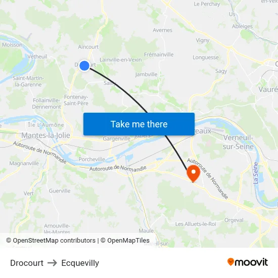 Drocourt to Ecquevilly map