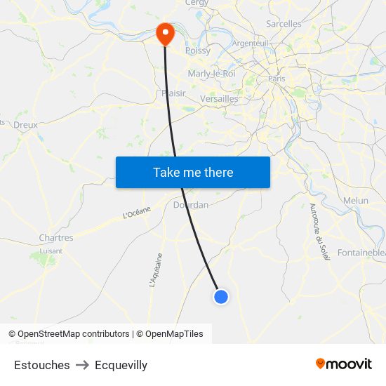 Estouches to Ecquevilly map