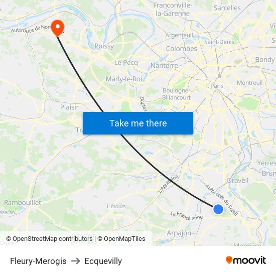 Fleury-Merogis to Ecquevilly map