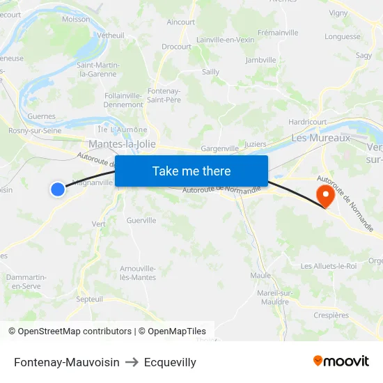 Fontenay-Mauvoisin to Ecquevilly map