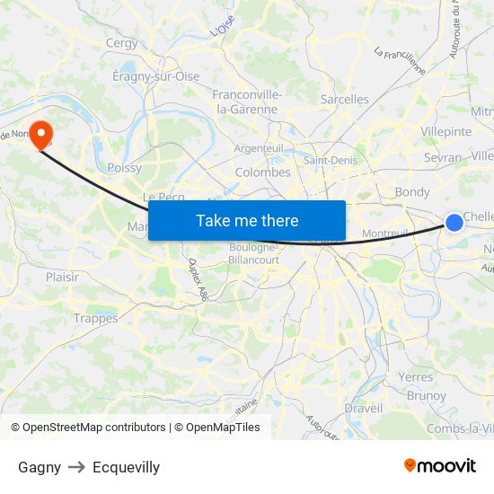 Gagny to Ecquevilly map
