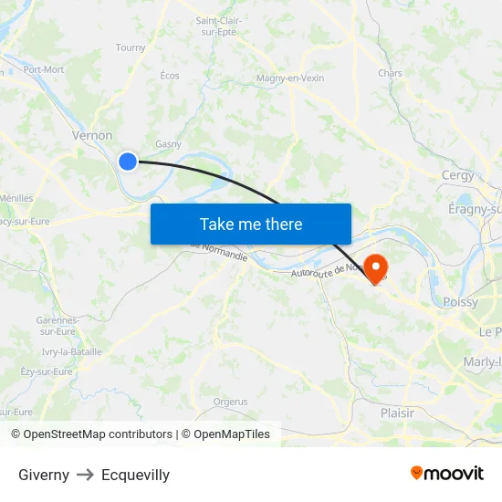 Giverny to Ecquevilly map
