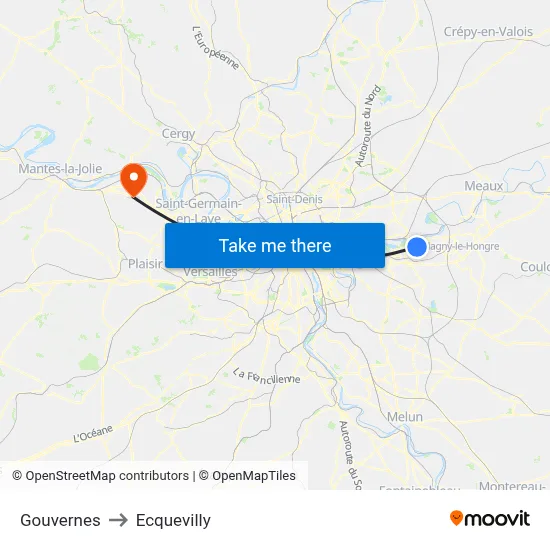 Gouvernes to Ecquevilly map