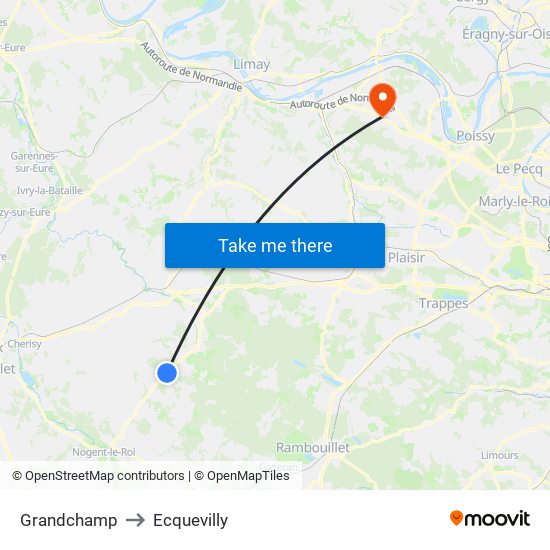 Grandchamp to Ecquevilly map