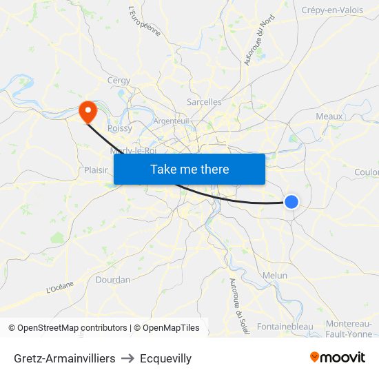 Gretz-Armainvilliers to Ecquevilly map