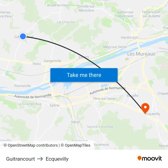 Guitrancourt to Ecquevilly map