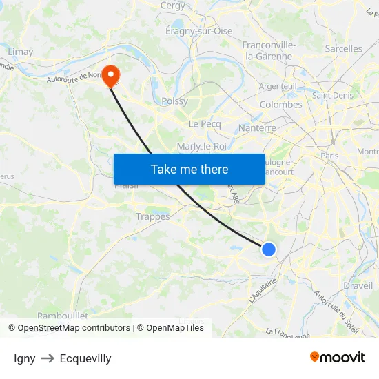 Igny to Ecquevilly map