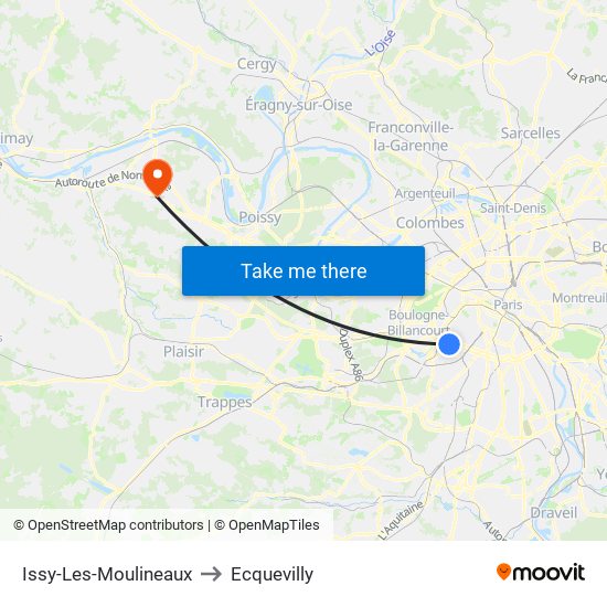 Issy-Les-Moulineaux to Ecquevilly map