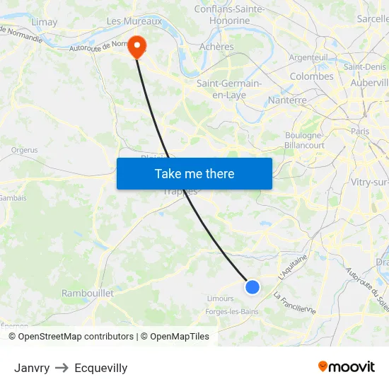 Janvry to Ecquevilly map
