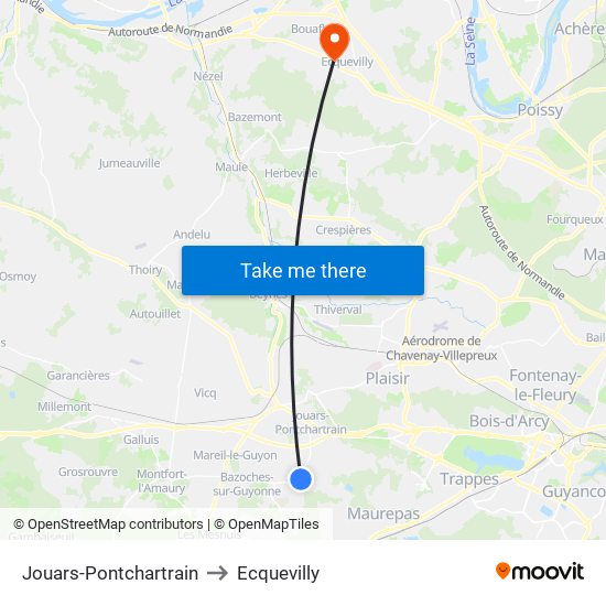 Jouars-Pontchartrain to Ecquevilly map