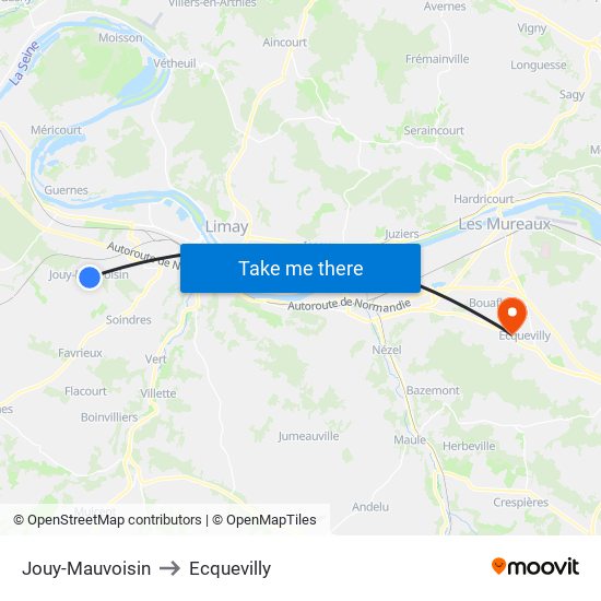 Jouy-Mauvoisin to Ecquevilly map