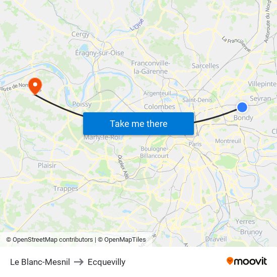 Le Blanc-Mesnil to Ecquevilly map