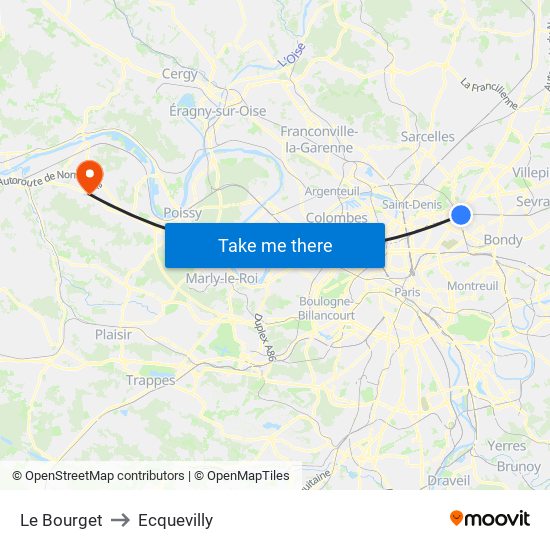 Le Bourget to Ecquevilly map