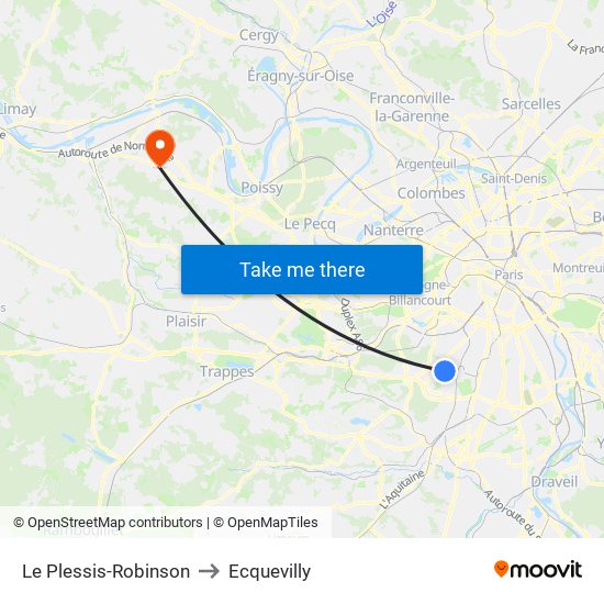 Le Plessis-Robinson to Ecquevilly map