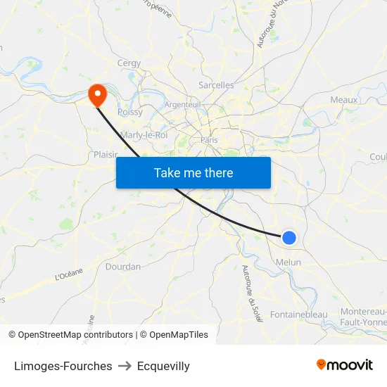 Limoges-Fourches to Ecquevilly map