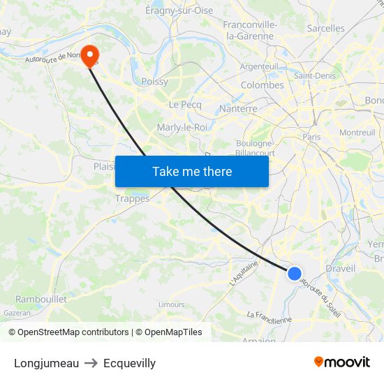 Longjumeau to Ecquevilly map