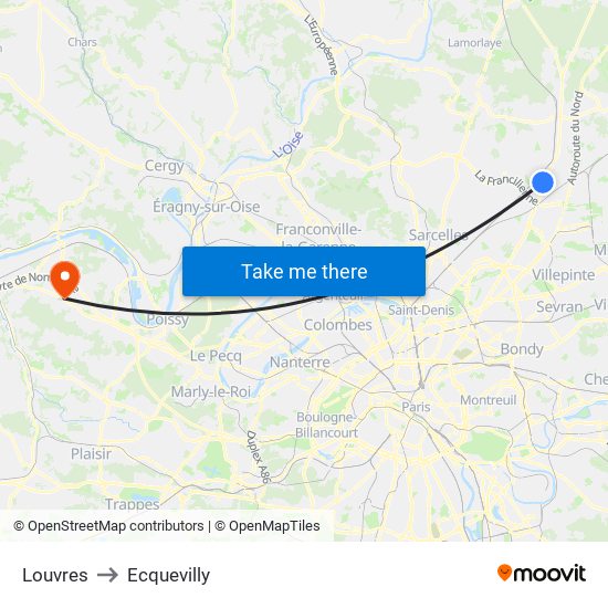 Louvres to Ecquevilly map