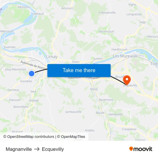 Magnanville to Ecquevilly map
