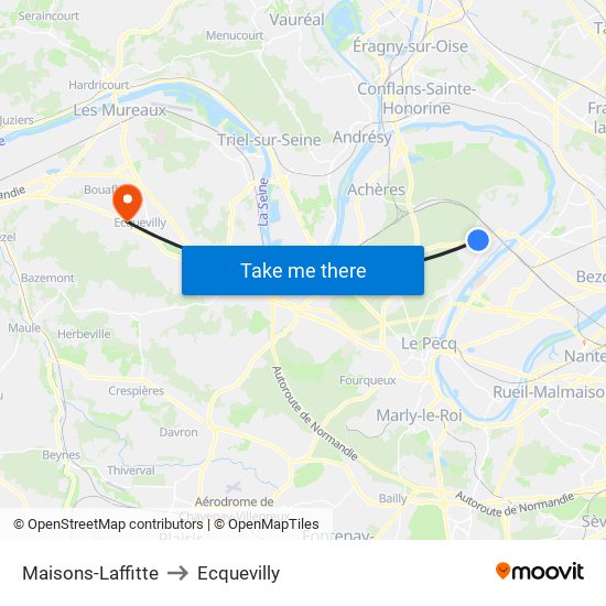 Maisons-Laffitte to Ecquevilly map