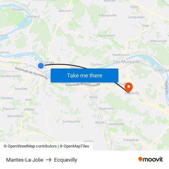 Mantes-La-Jolie to Ecquevilly map