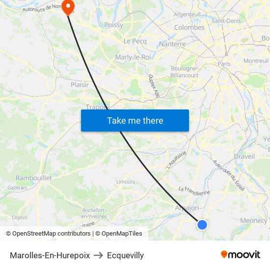 Marolles-En-Hurepoix to Ecquevilly map