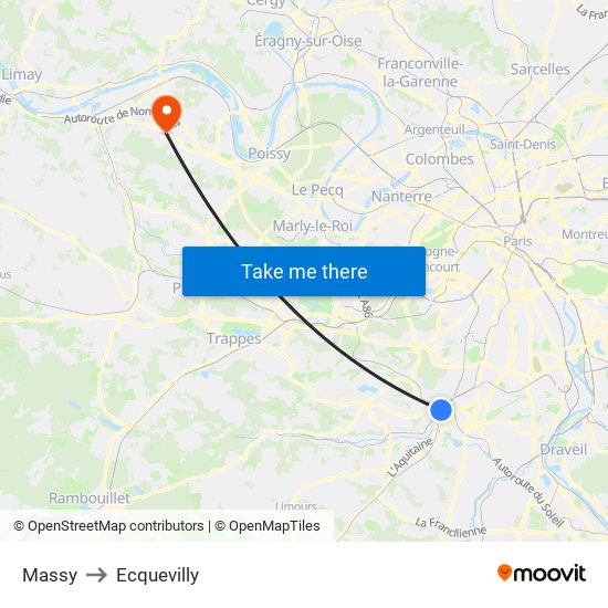 Massy to Ecquevilly map